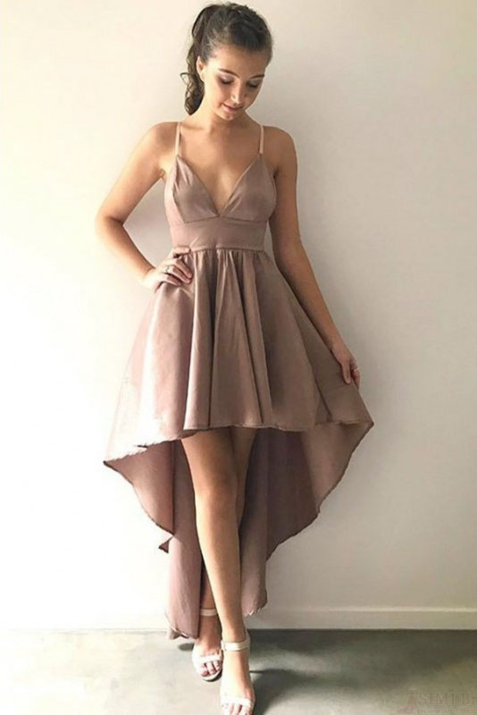 High Low Homecoming Dress, Spaghetti Strap Prom Dresses, A Line Sexy Graduation Dress, High Low Formal Dresses H284