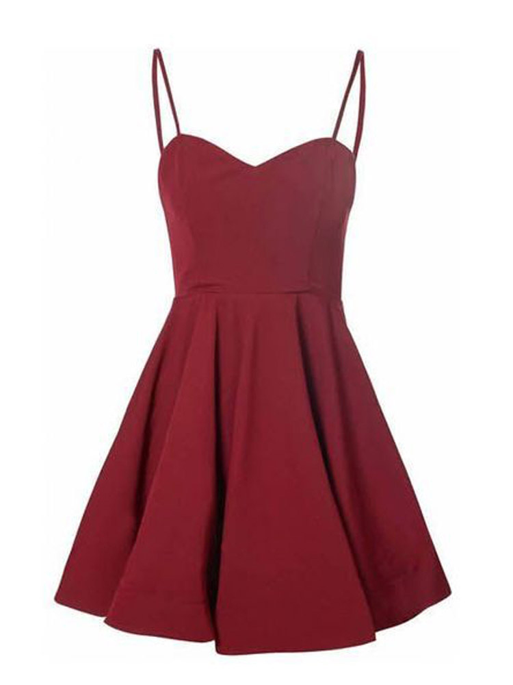 Spaghetti Strap Short Homecoming Dress, Burgundy Mini Short Prom Dresses, A Line Satin Homecoming Gown H318