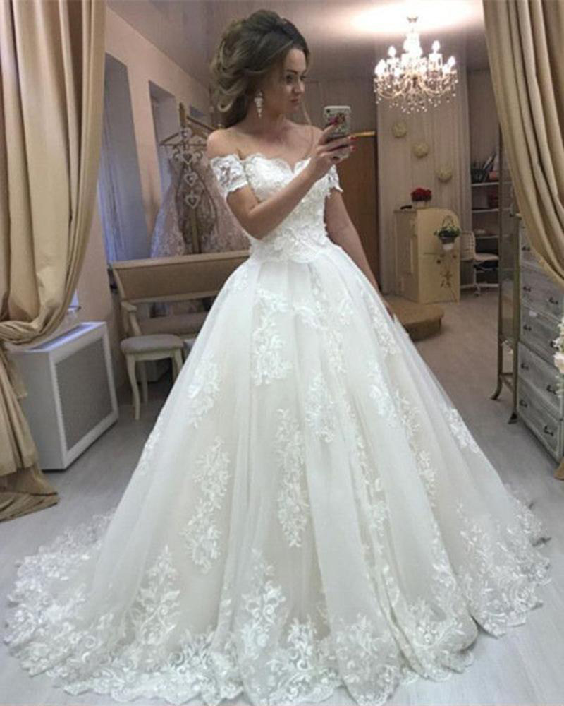 Romantic Women Ball Gown Wedding Dresses, Lace Off The Shoulder Bridal ...