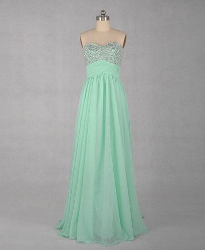 Custom Made Mint Green Sweetheart Neckline Chiffon Bridesmaid Dress With Rhinestone Beading