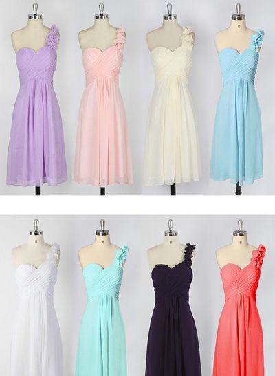 Floral Appliques Chiffon One-shoulder Ruched Sweetheart Short A-line Bridesmaid Dress