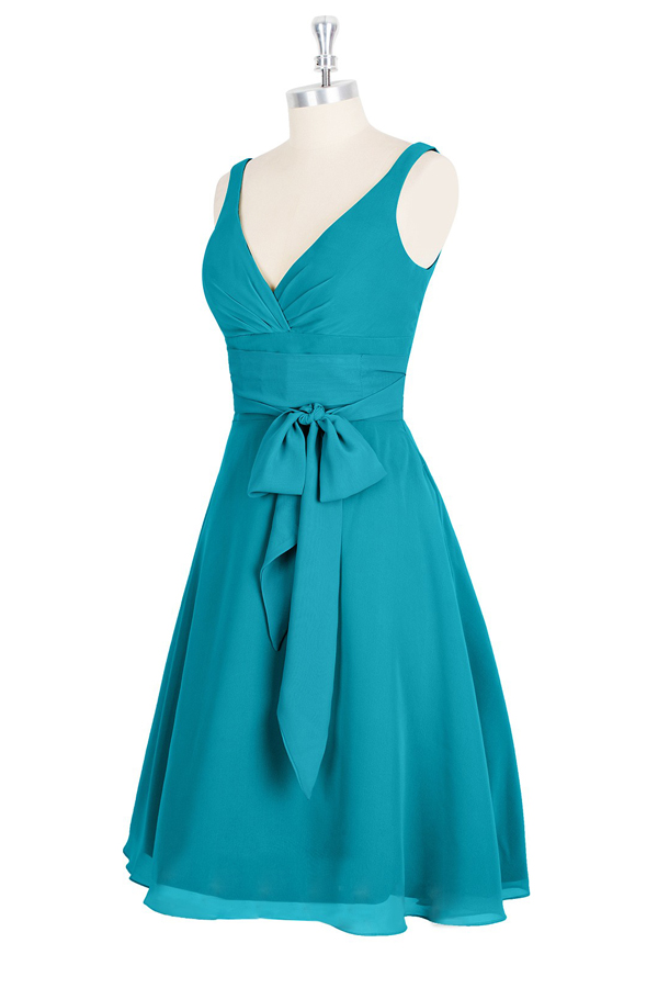 A-line V-neck Chiffon Short Backless Turquoise Homecoming Dress ...