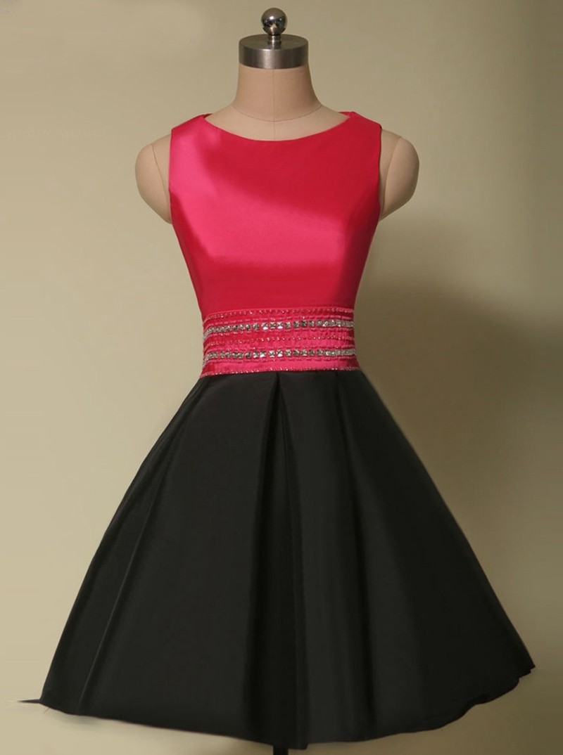 Black Satin Beaded Sleeveless Homecoming Dress,prom Dress,graduation Dress