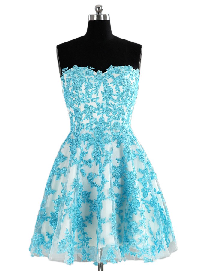 Sweetheart Above-knee Blue Organza Homecoming Dress,Prom Dress ...