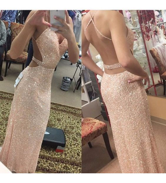 Sparkly Sexy Long Prom Dresses,sequin Shiny Prom Gowns,spaghetti Straps Backless Woman Formal Dress