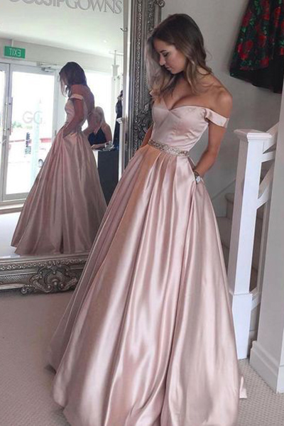 Pearl Pink Prom Dress,a-line Off The Shoulder Long Prom Gown, Ball Gown,teens Party Dresses,senior Prom Dress, Long Evening Dress