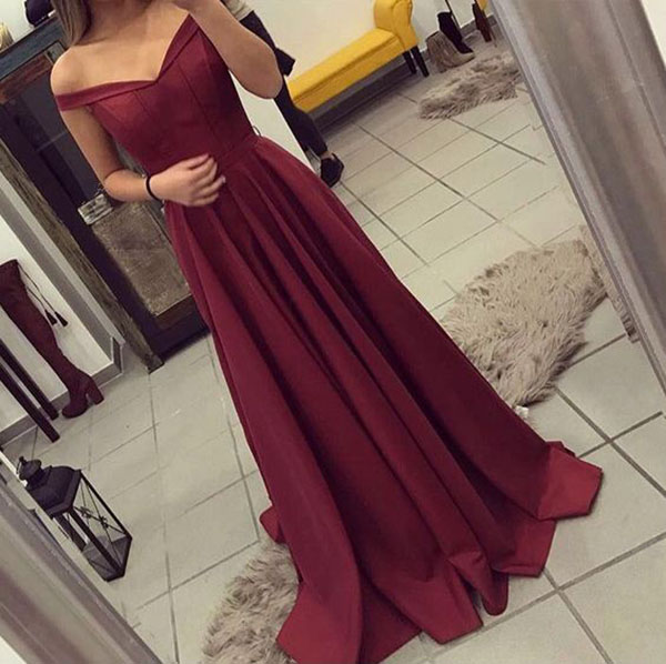 Off The Shoulder Burgundy Prom Dress,satin Party Dresses Long,evening Gown,long Prom Dresses 2017