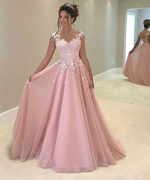 Fancy Pink Prom Dress,long Prom Dress With Appliques,prom Dresses 2017,party Dress,a Line Prom Dress,formal Dress