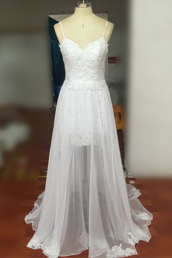Spaghetti Straps Wedding Dress Beach Wedding Dresses White Lace