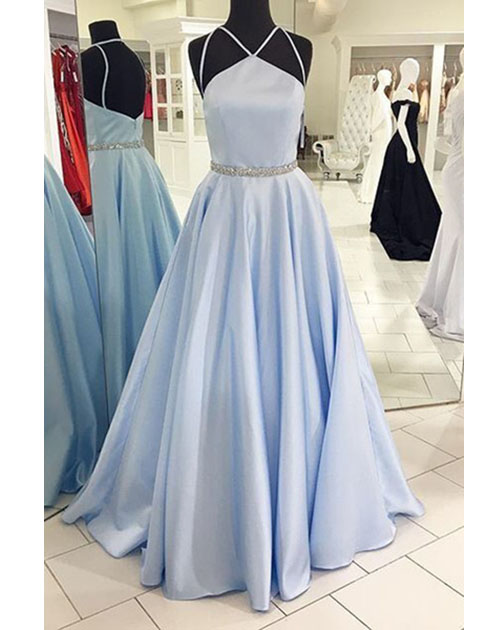 light blue satin dress long