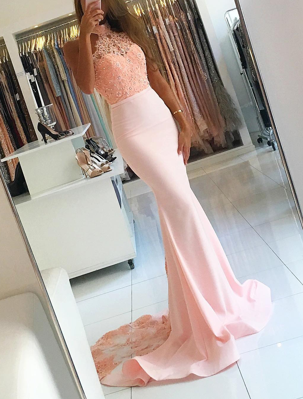 Mermaid Prom Dresses With Lace Appliques,long Prom Dress With Train Back,elegant Formal Dress With Beading,sexy Backless Prom Dress,sleeveless