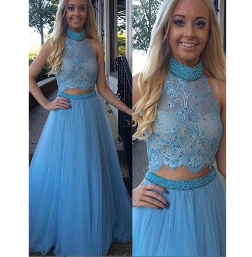High Neck Prom Dresses,two Piece Prom Dress,a-line Prom Gown,two-piece Prom Dress,sweetheart Evening Dress, Prom Dresses,2017 Prom Dress,p047