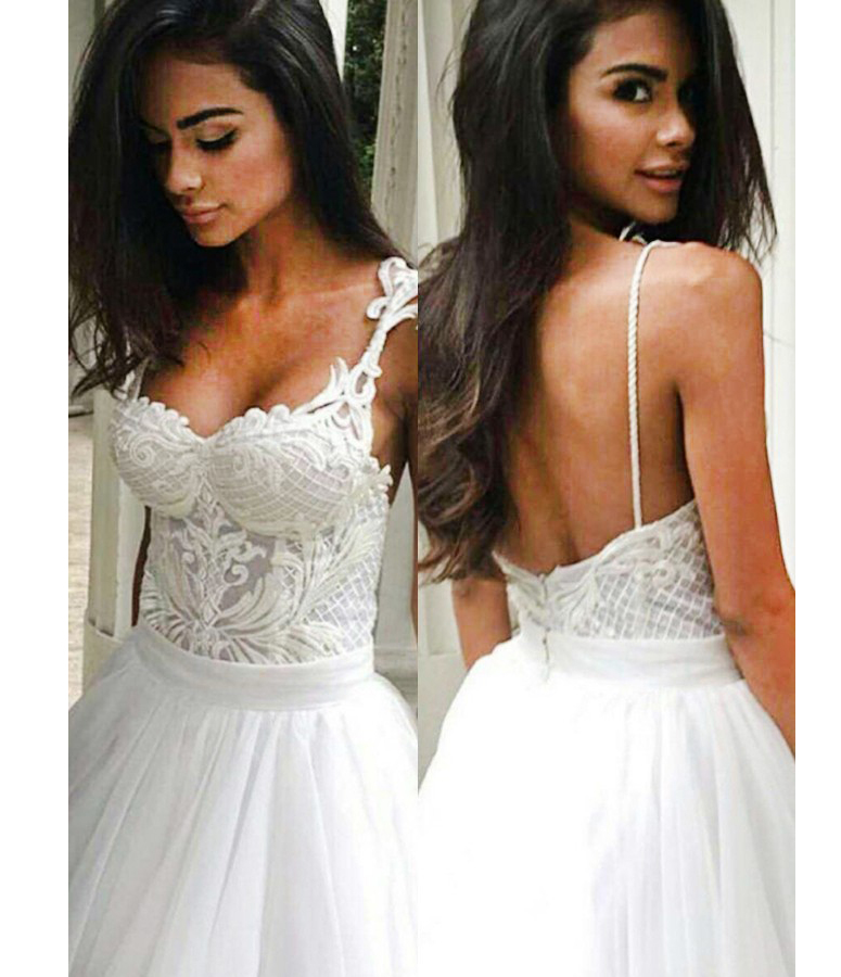 Beach Wedding Dresses Spaghetti Strap Train