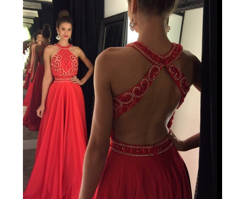 Sleeveless Red Prom Dresses,open Back Prom Gowns,beading Prom Dress,2017 Formal Dress,fashion Prom Dress,sexy Party Dress,custom Made Evening