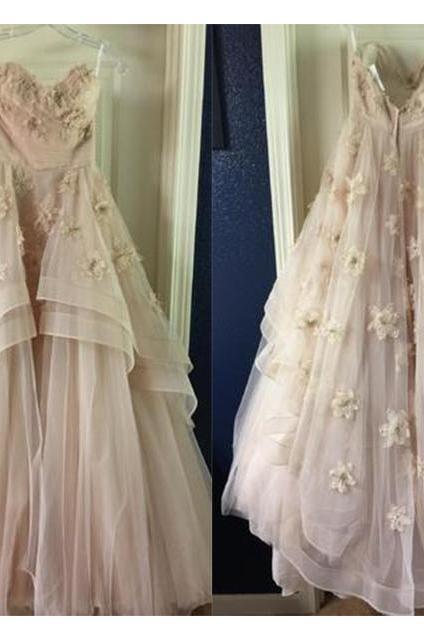 Strapless Wedding Dress,a-line Sweetheart Beach Wedding Dress,princess Bridal Dress,long Wedding Gown,tulle Wedding Dress With Flowers,ball Gown