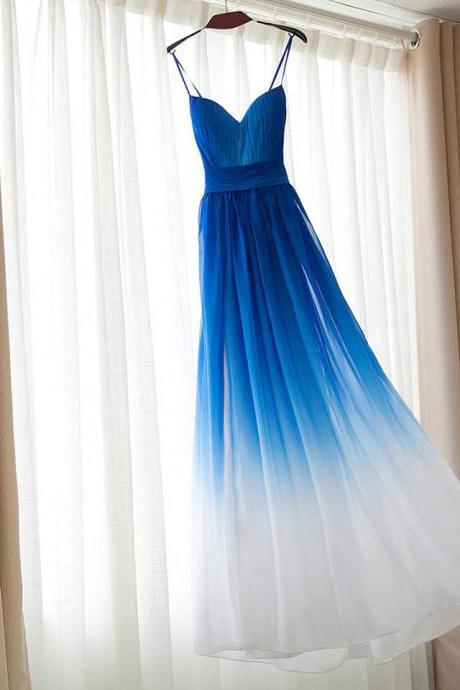 Spaghetti Strap Bridesmaid Dress,royal Blue Ombre Long Bridesmaid Dresses,chiffon Bridesmaid Dress,royal Blue Ombre Prom Dress,a-line Sweetheart
