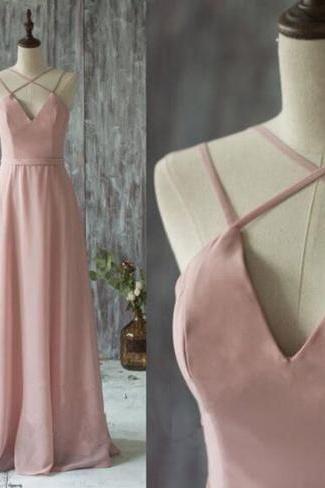 V-neck Bridesmaid Dress,chiffon Dress With Satin Top,straps Prom Dress,bridesmaid Gown,floor-length Bridesmaid Dress,long Prom Dress,prom