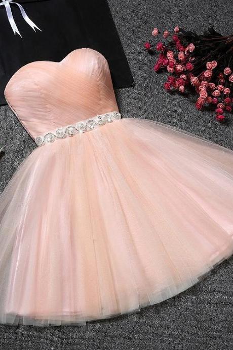 Strapless Sweetheart Neck Homecoming Dress,blush Pink Tulle Graduation Dresses,sweet 16 Dresses,short Prom Dresses With Sash,short Formal