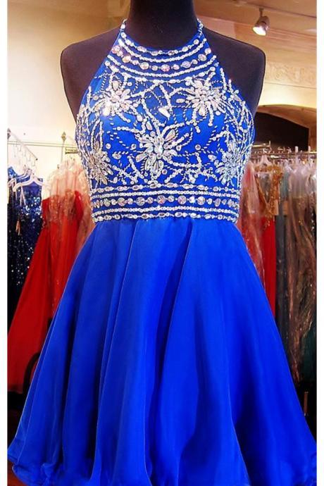 Royal Blue Homecoming Dress,sparkle Backless Homecoming Dresses,fashion Prom Gowns,beading Sweet 16 Dress,cocktail Dress,short Prom Dresses,h026