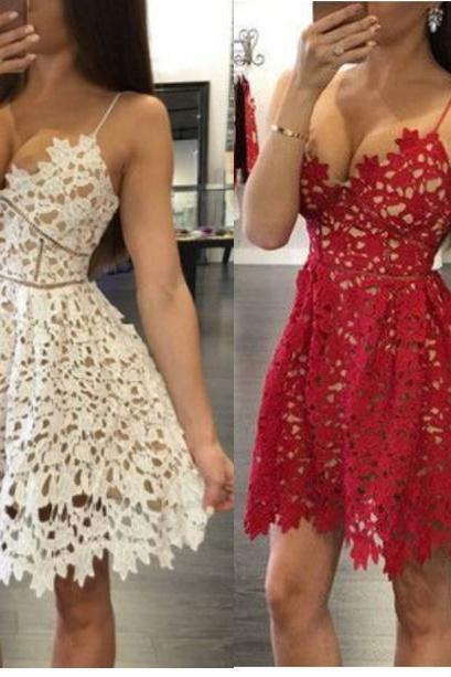 Lace Homecoming Dress,spaghetti Straps Homecoming Dress,unique V-neck Homecoming Gown,mini Graduation Dress,prom Dress For Teens,h030
