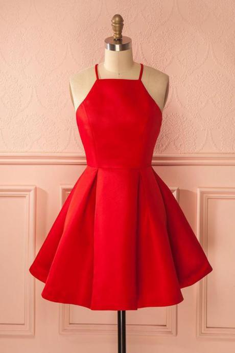 Red Homecoming Dress With Ruffles,short Straps Red Prom Dresses, Homecoming Dress For Girls,sweet 16 Dress,sleeveless Homecoming Dresses,h033