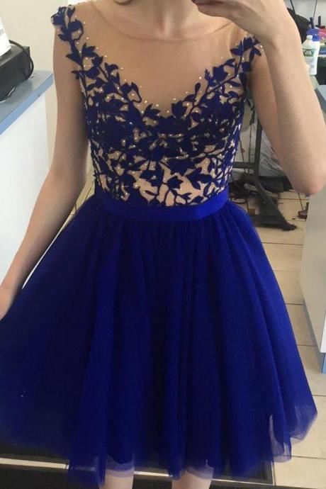 Royal Blue Appliqued Homecoming Dress,knee Length Homecoming Dresses,graduation Dress, Party Dresses,short Homecoming Gown,h046