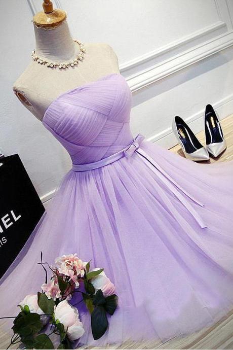 Elegant A-line Homecoming Dress,strapless Tulle Short Homecoming Dress With Bowknot,short Prom Dresses,lilac Homecoming Gown,graduation