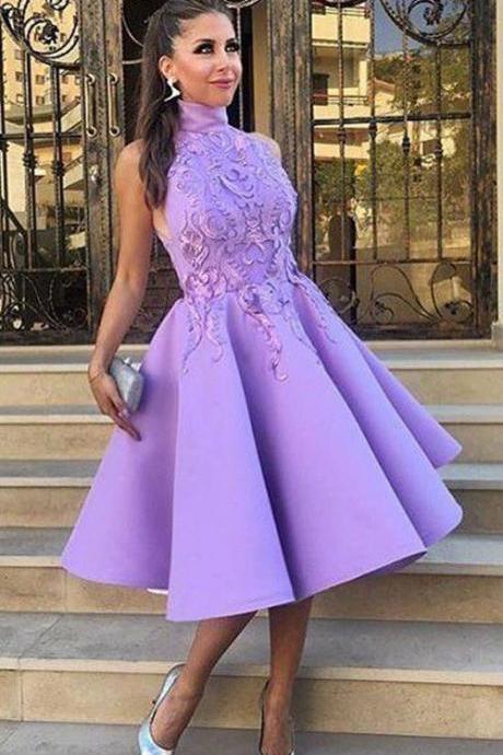 High Neck Homecoming Dress,sleeveless Homecoming Gown,tea-length Prom Dresses,party Dresses, Homecoming Gown,h069