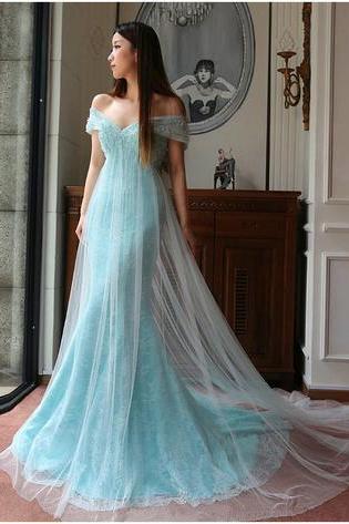 Elegant Tulle Off Shoulder Prom Dresses,mermaid Prom Gowns,lace Appliques Prom Gowns,long Formal Dress,prom Dress Long,p087