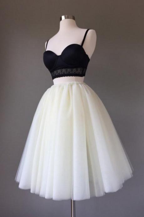 Two Piece Homecoming Dress,spaghetti Straps Sweetheart Homecoming Gown,two Piece Prom Dress,sexy Tulle Short Prom Dress Party Dress,h085