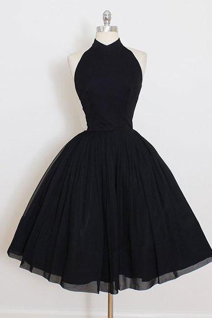 Cute A-line High Neck Homecoming Dresses,black Sleeveless Short Prom Dress,mysterious Graduation Dresses,h108