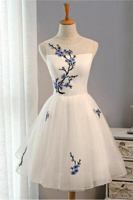 A Line Sleeveless Embroidery Homecoming Dresses Tulle Party Dresses Short Prom Dresses Cheap Cocktail Dresses Graduation Dresses,H114
