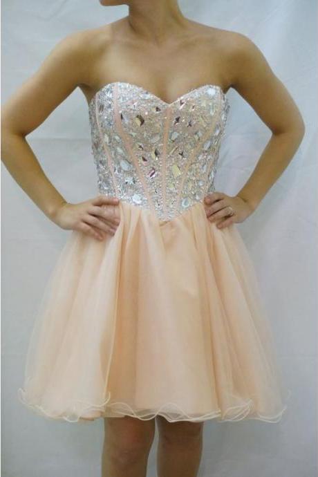 Champagne Strapless Homecoming Gowns,sweetheart Homecoming Dress,sequined Short Prom Dress,shining Party Dress With Crystals,h120