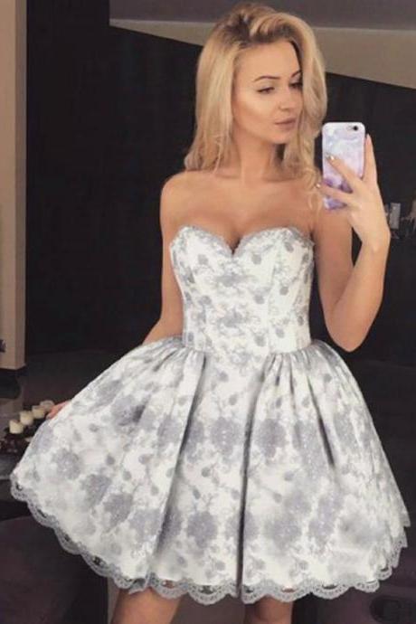 A-line Sweetheart Sleeveless Lace Homecoming Dress,strapless Open Back Homecoming Gown,short Prom Dress,ruched Grad Dresses,h137