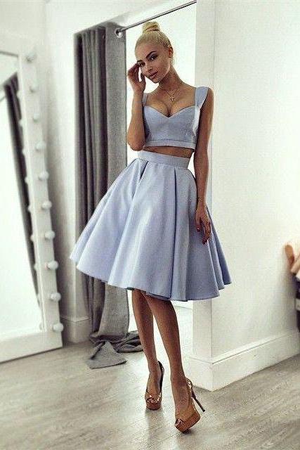 Two Pieces Lavender Knee-length Prom Dress,sexy Sleeveless Homecoming Dress,two Piece Prom Dress, Evening Dress, Party Dress,h146