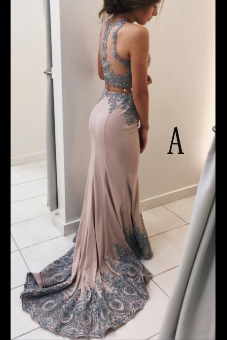Appliqued Mermaid Sweep Train Prom Dresses,two Pieces Sleeveless Lace Prom Dresses,senior Prom 2017 Dress,prom Dress,p099