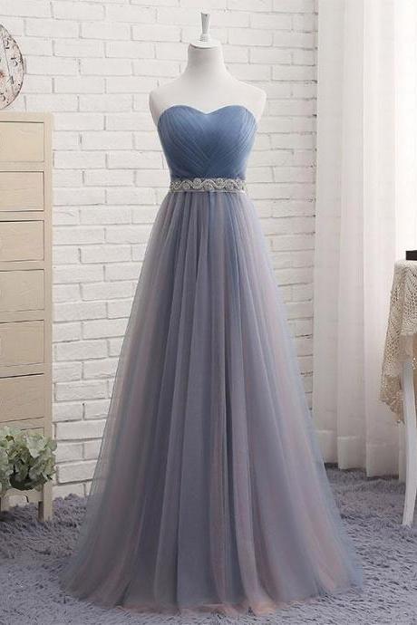 Dusty Blue A-line Sweetheart Floor-length Bridesmaid Dress,tulle Prom Dress,long Formal Dresses,p146