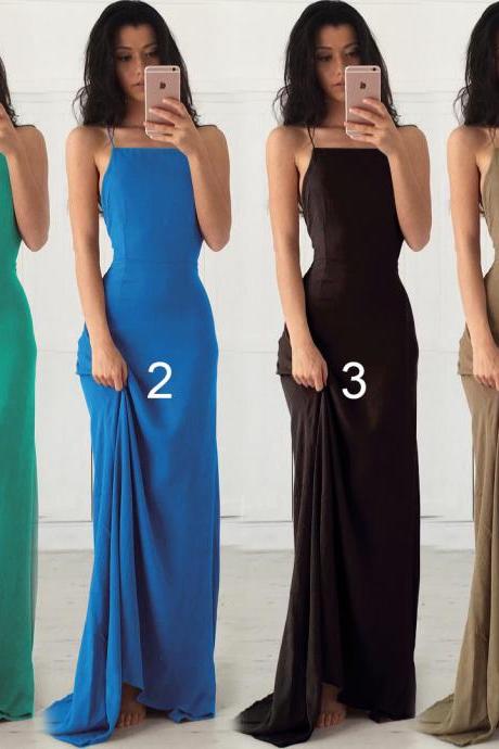 Spaghetti Straps Prom Dresses,criss-cross Straps Back Formal Gown,square Neck Evening Dress,sexy Sleeveless Prom Gown,p186