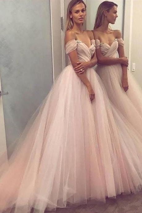 Elegant Off The Shoulder Tulle Prom Dress,sexy Long Tulle Evening Gown, Style Prom Gown,p204