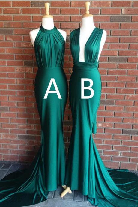 Dark Green Halter Sleeveless Prom Dresses,sexy Mermaid Evening Dress,sleeveless Evening Gown,long Prom Dresses,p220