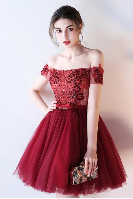 Dark Blue Off The Shoulder Tulle Cocktail Dress With Beading,short Homecoming Dress,sexy Beading Short Prom Dress H170