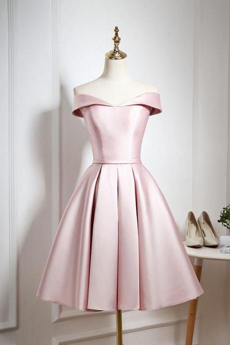 A Line Off Shoulder Ruched Knee Length Homecoming Dress, Vintage Satin Knee Length Prom Dress, Short Party Dress H174