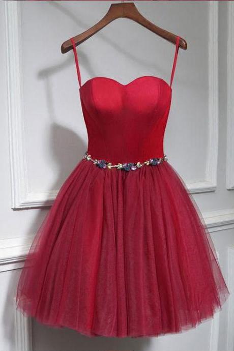 Strapless Sweetheart Graduation Dresses, Short Prom Dresses, Tulle Homecoming Dresses With Satin Top,beading Belt Party Dresses H190