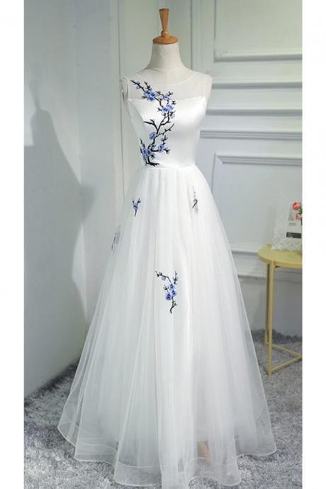 A Line Sleeveless Prom Dresses,floor Length Prom Dresses, Evening Dress With Applique,long Tulle Prom Dresses P286