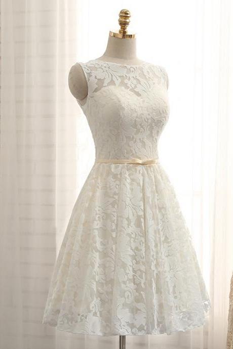 A Line Lace Homecoming Dress, Short Prom Dress With Belt, Cute Sleeveless Party Dress With Lace Up Back H225