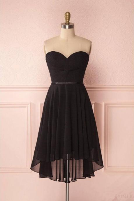 Black Sweetheart Homecoming Dress, A Line Strapless Bridesmaid Dresses, High Low Chiffon Short Prom Dresses H255