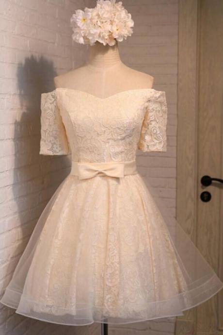A Line Lace Homecoming Dress, Short Tulle Off The Shoulder Prom Dress, Off Shoulder Sweet 16 Dress H264