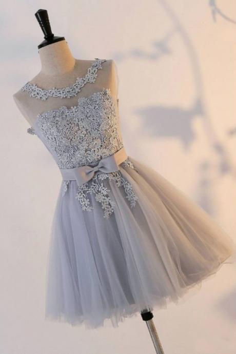 Cute A Line Tulle Homecoming Dress With Appliques, Lace Up Back Short Prom Dress With Appliques H272