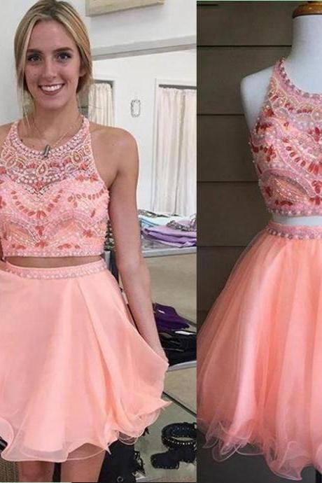 Two Pieces Charming Short Prom Dresses, Beading Homecoming Dresses,Homecoming Dresses,XC31