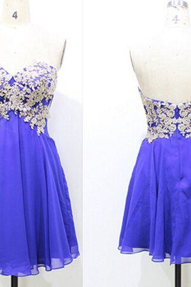 Strapless Sweetheart Lace Appliques Short Homecoming Dress, Prom Dress, Party Dress